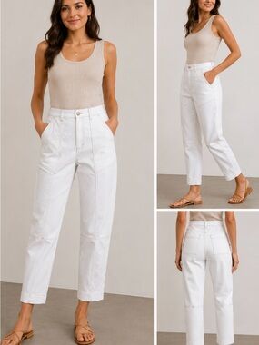 Dee Ocleppo Angelica White Stone Wash Tapered Utility Pants Size 8 NWT